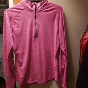 Nike 1/4 zip pullover, pink/white with brown zip